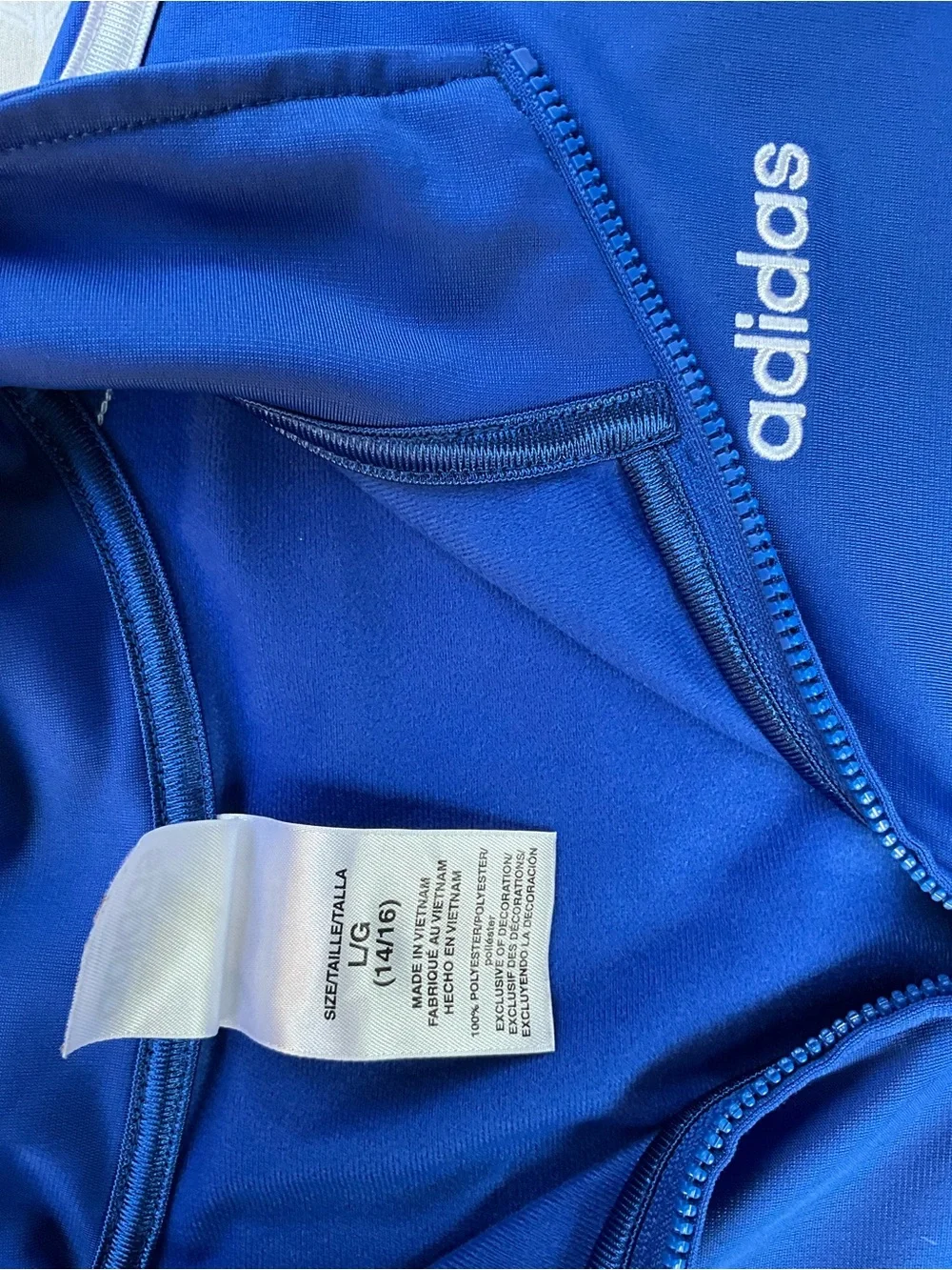Adidas Royal Blue 3-Stripe Full Zip Track Jacket Youth L 14/16